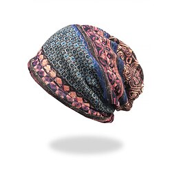 Bohemian-Style Slouchy Beanie for Women - Colorful Geometric Patterned Hat, Perfect for Casual Wear and Fall Fashion