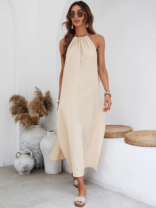 Boho Dress Halter Open Back Slit Summer Beach Casual Maxi Dresses
