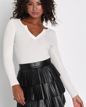 Bold Charm Black Vegan Leather Pleated Tiered Mini Skirt