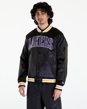 Bomber New Era LA Lakers NBA Applique Satin Bomber Jacket UNISEX Black/ True Purple M
