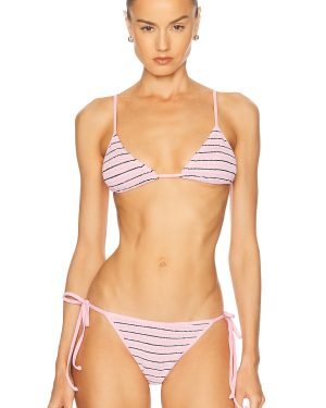 Bond Eye Luana Triangle Bikini Top in Pastel Pink Stripe - Pink. Size all.