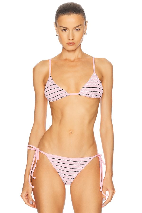 Bond Eye Luana Triangle Bikini Top in Pastel Pink Stripe - Pink. Size all.