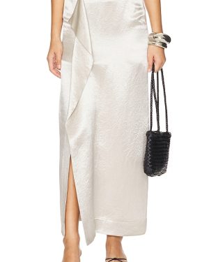 Bondi Born Kobe Wrap Over Maxi Skirt in Metallic Silver. Size M, S, XS.