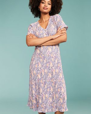 Bonmarche Animal and Floral Print Plisse Tea Dress