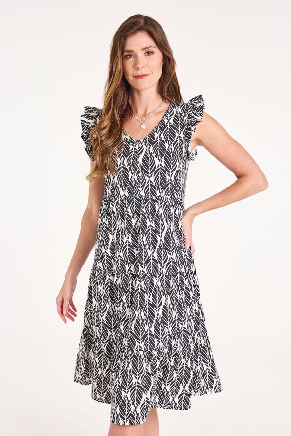 Bonmarche Black Geo Leaf Print Tiered Jersey Smock Dress