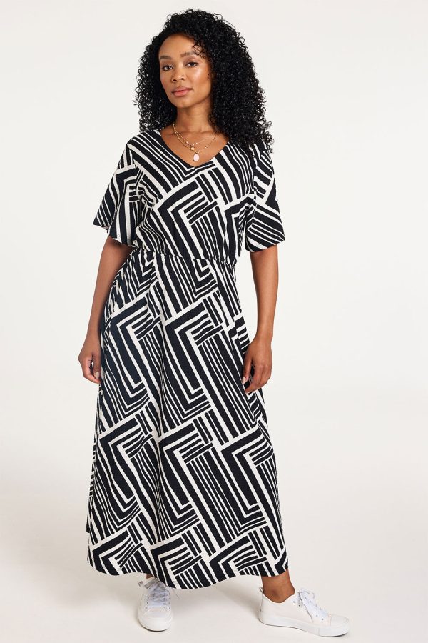 Bonmarche Black Geo Print Crinkle Smock Dress