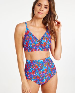 Bonmarche Blue Ditsy Print Bikini Top With Cut Out Detail