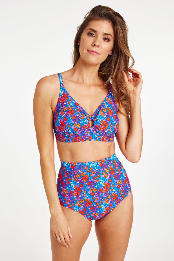 Bonmarche Blue Ditsy Print Bikini Top With Cut Out Detail