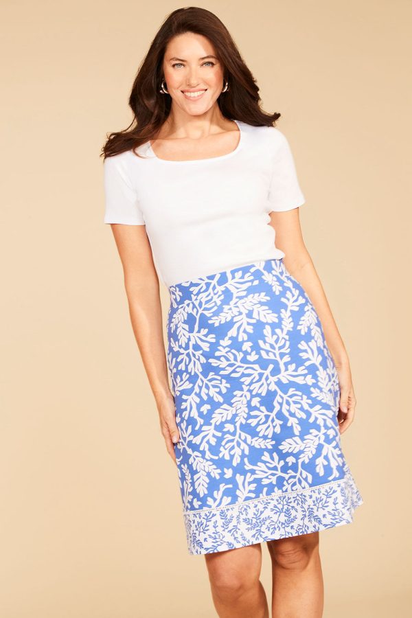Bonmarche Bright Blue Coral Print A-Line Jersey Elasticated Skirt, Size: 16 -Holiday Shop