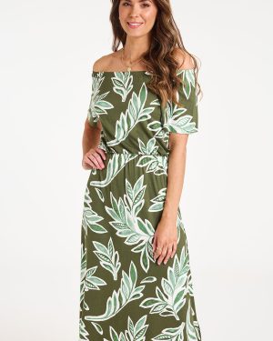 Bonmarche Leaf Print Jersey Bardot Dress