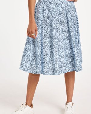 Bonmarche Light Blue Mini Bud Print Linen Flippy Skirt, Size: 10