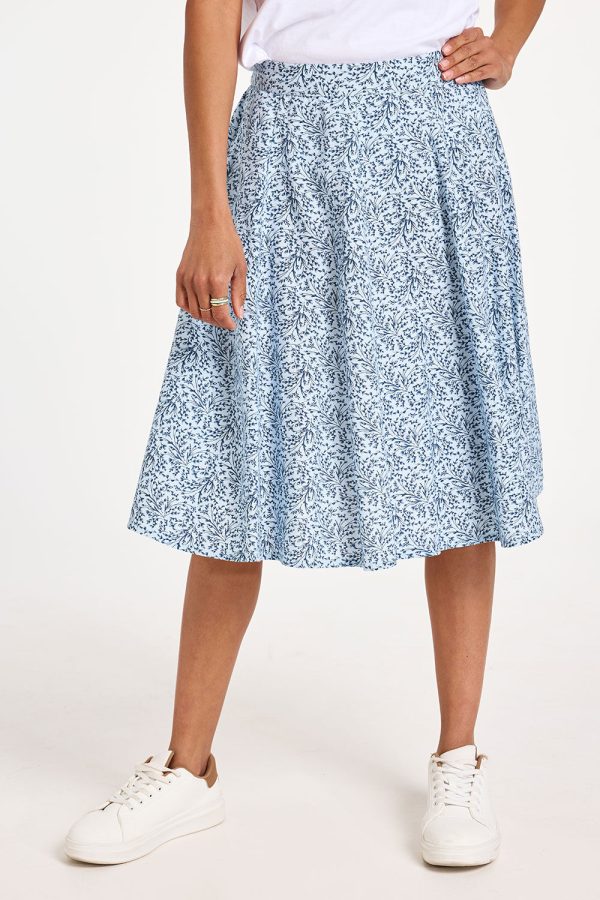 Bonmarche Light Blue Mini Bud Print Linen Flippy Skirt, Size: 10