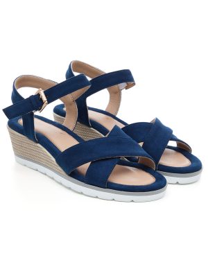 Bonmarche Navy Cross Over Open Toe Wedge Sandals
