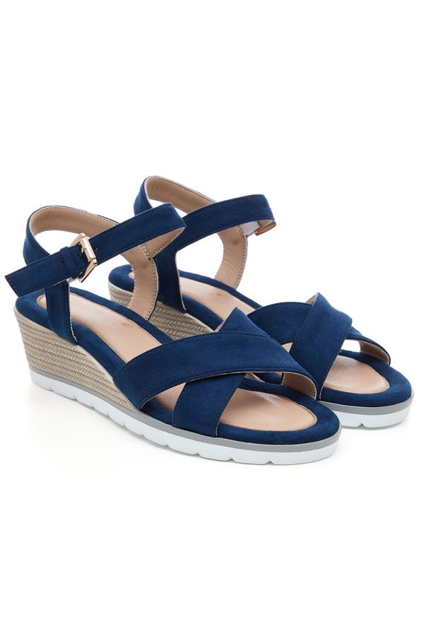 Bonmarche Navy Cross Over Open Toe Wedge Sandals