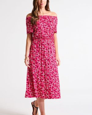 Bonmarche Red/white Ditsy Print Jersey Bardot Dress