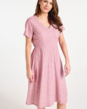 Bonmarche Rose Women's Pink Dash Print Tea Dress, Size: 16 - Holiday Clothes