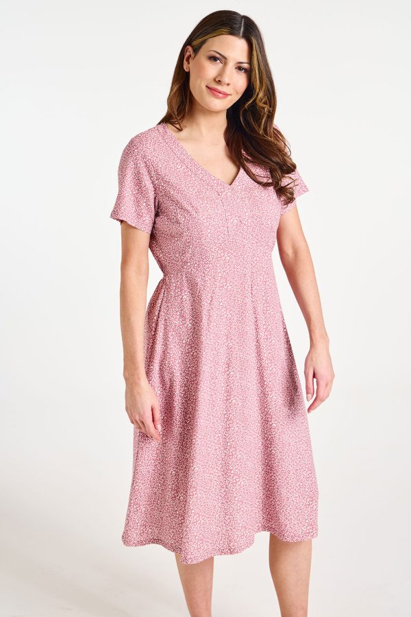 Bonmarche Rose Women's Pink Dash Print Tea Dress, Size: 16 - Holiday Clothes