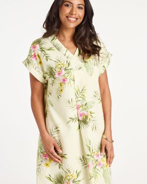Bonmarche Tropical Floral Print Linen Tunic Dress