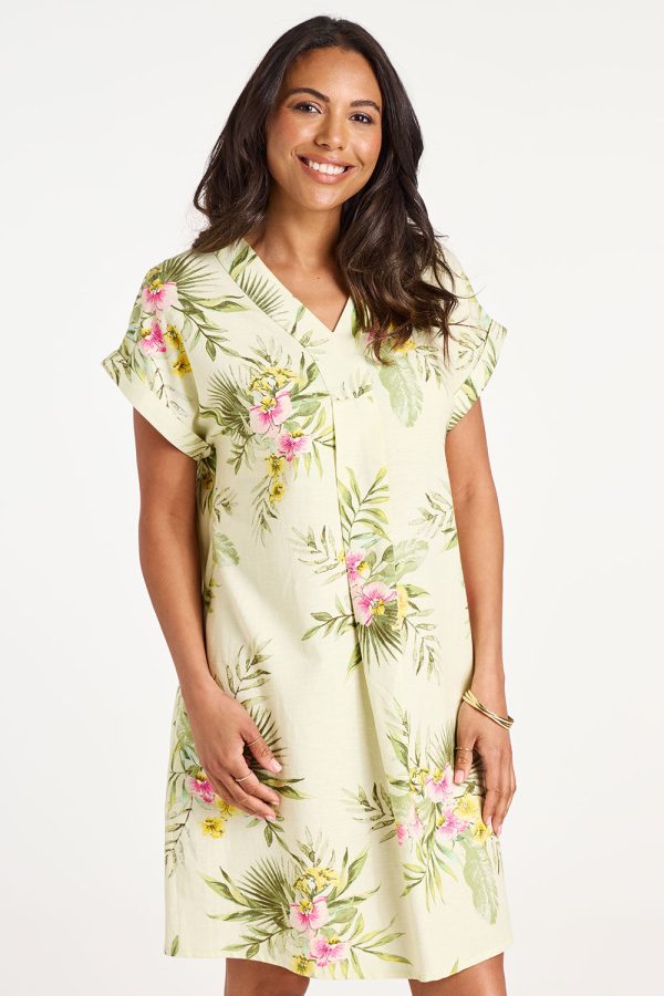 Bonmarche Tropical Floral Print Linen Tunic Dress