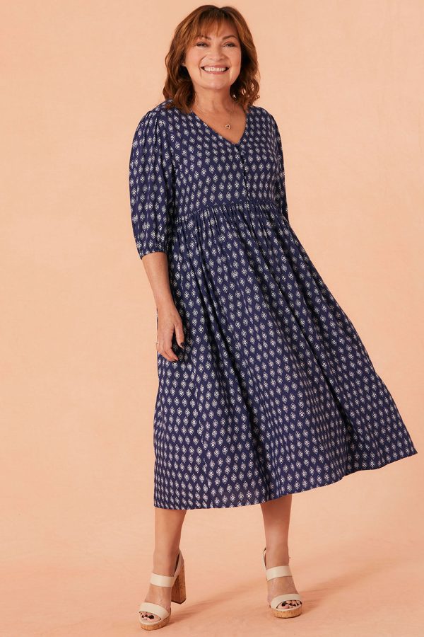 Bonmarche Women's Navy & White Tile Print Button Placket Smock Dress, Size: 24