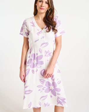 Bonmarche Women's White Floral Print Tea Dress, Size: 10 - Holiday Clothes