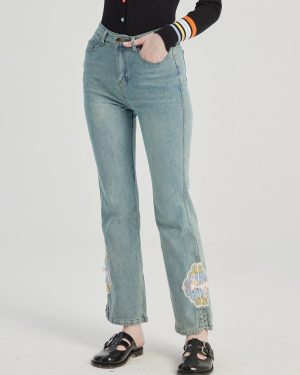 Bootcut Jeans With Embroidery Cropped Pants For Women 2025