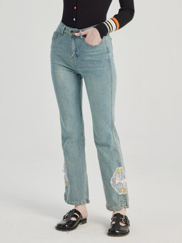 Bootcut Jeans With Embroidery Cropped Pants For Women 2025