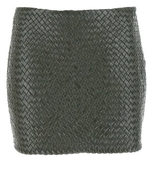 Bottega Veneta Army Green Leather Mini Skirt