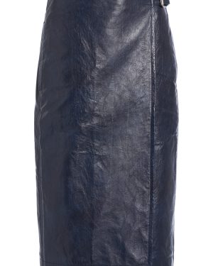 Bottega Veneta - Belted Embossed-Leather Midi Pencil Skirt - Navy - IT 38 - Moda Operandi