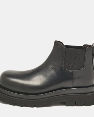 Bottega Veneta Black Leather Lug Chelsea Ankle Boots Size 41