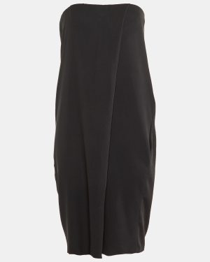 Bottega Veneta Black Silk & Cotton Draped Strapless Mini Dress M