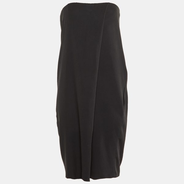 Bottega Veneta Black Silk & Cotton Draped Strapless Mini Dress M