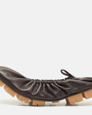 Bottega Veneta Brown Leather Scrunch Ballet Flats Size 38
