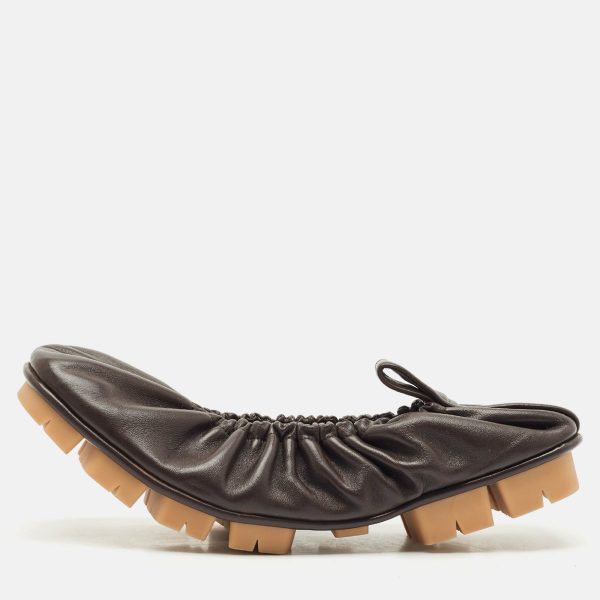 Bottega Veneta Brown Leather Scrunch Ballet Flats Size 38