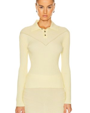 Bottega Veneta Cotton Moving Ribs Polo Top in Pineapple Chalk - Yellow. Size M (also in ).