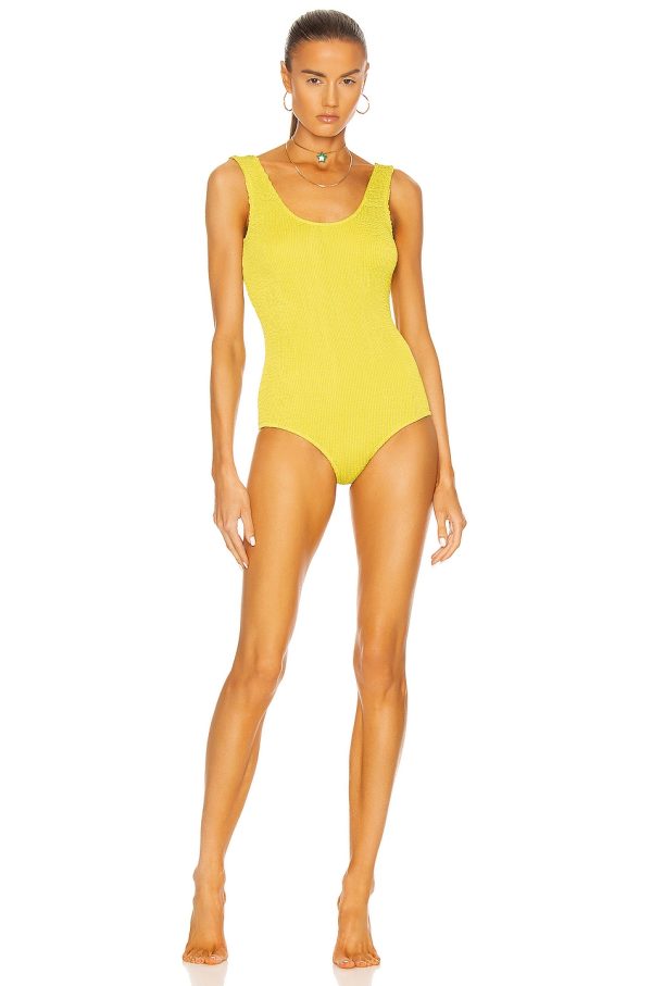 Bottega Veneta Crinkle One Piece Swimsuit in Acid - Yellow. Size 40 (also in 38, 42).
