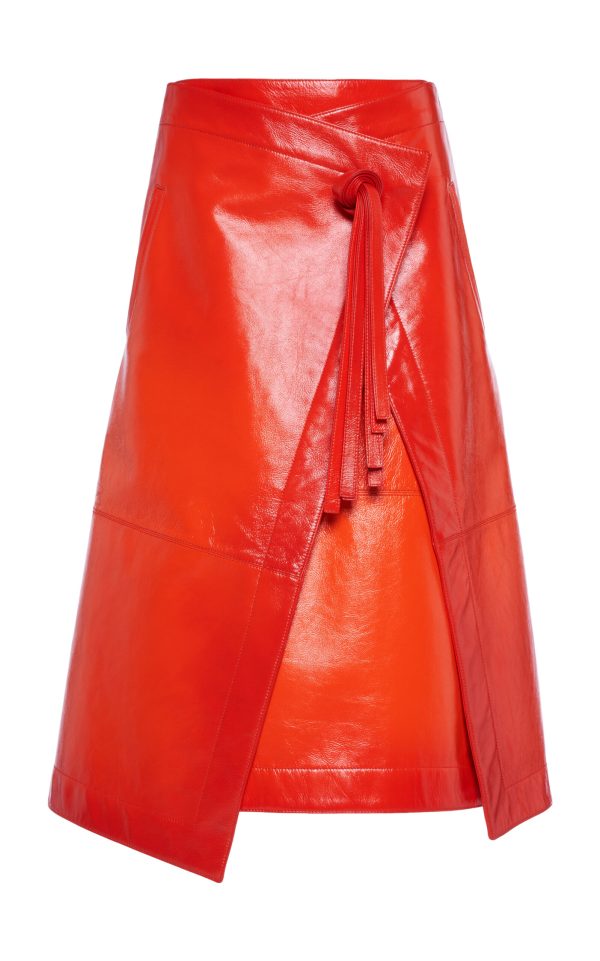 Bottega Veneta - Degrade-Leather Midi Wrap Skirt - Red - IT 40 - Moda Operandi