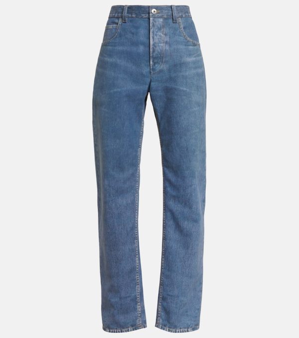 Bottega Veneta Denim-printed wide-leg leather pants