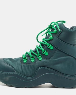 Bottega Veneta Green Nylon Puddle Bomber Lace-Up Boots Size 37