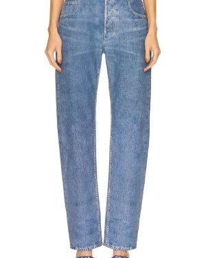 Bottega Veneta Leather Straight Leg Pant in Medium Blue Denim - Denim-Medium. Size 34 (also in 36, 38, 40).