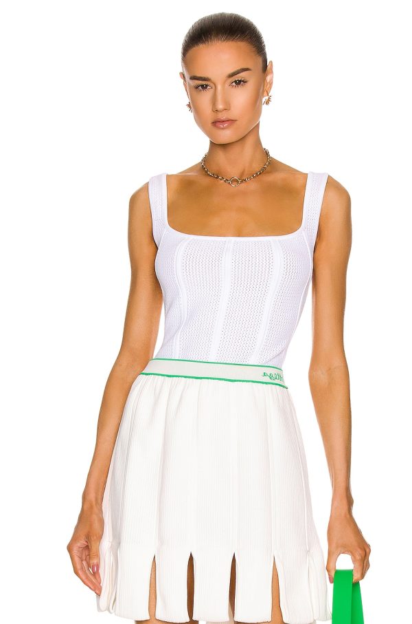 Bottega Veneta Lightweight Fluid Viscose Loops Bodysuit in White - White. Size L (also in M).