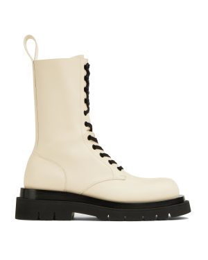 Bottega Veneta - Lug Lace-Up Boot Military Calf - Black/white - IT 39 - Moda Operandi