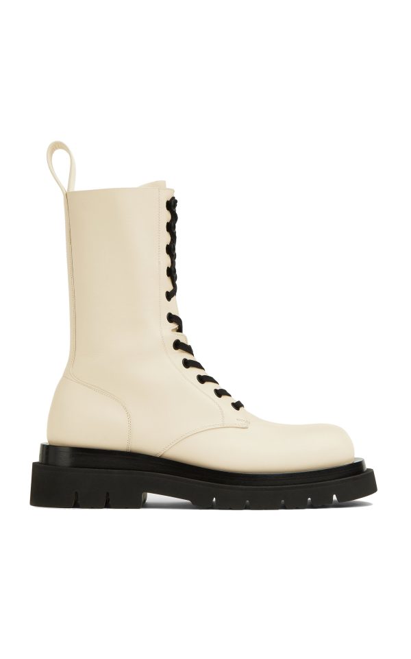 Bottega Veneta - Lug Lace-Up Boot Military Calf - Black/white - IT 39 - Moda Operandi