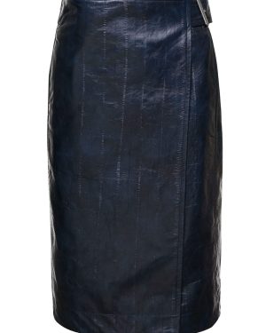 Bottega Veneta Midi Belted Wrap Skirt In Leather