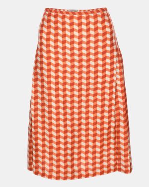 Bottega Veneta Orange Pattern Silk Midi Skirt M