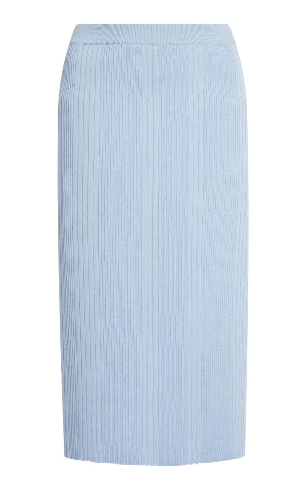 Bottega Veneta - Ribbed Cotton Midi Skirt - Blue - S - Moda Operandi