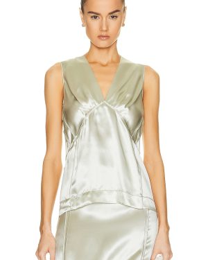 Bottega Veneta Ruffle Satin Blouse in Frosting - Mint. Size 36 (also in 40).
