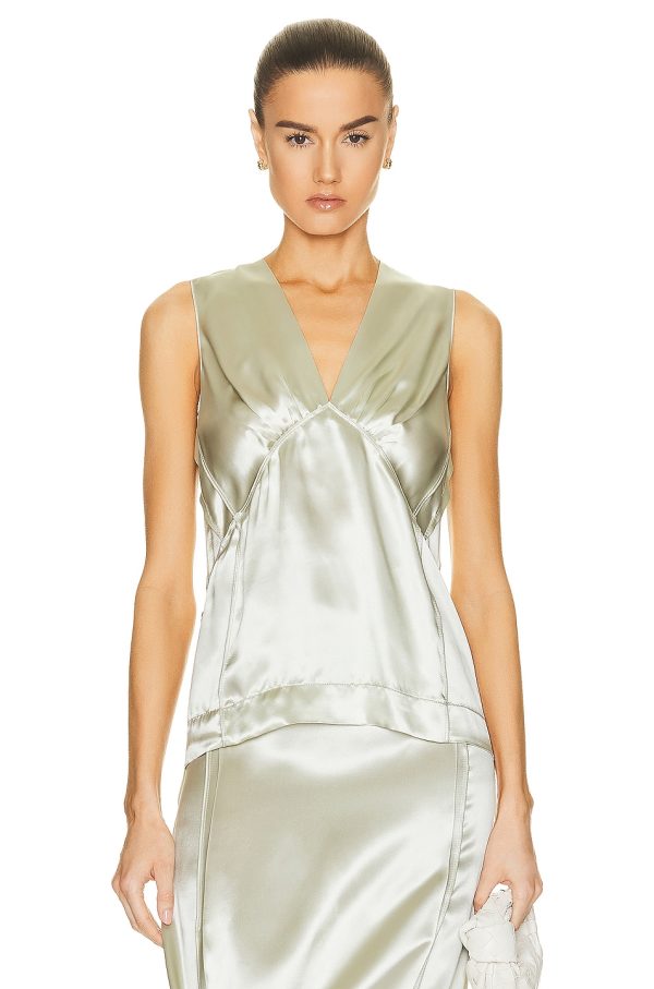 Bottega Veneta Ruffle Satin Blouse in Frosting - Mint. Size 36 (also in 40).