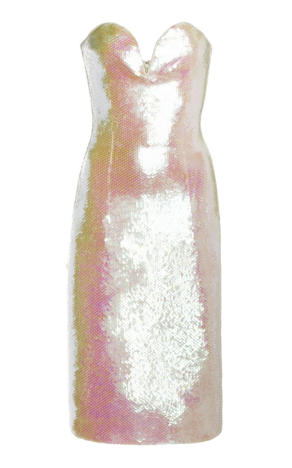 Bottega Veneta - Sequin Bustier Midi Dress - Metallic - XS - Moda Operandi