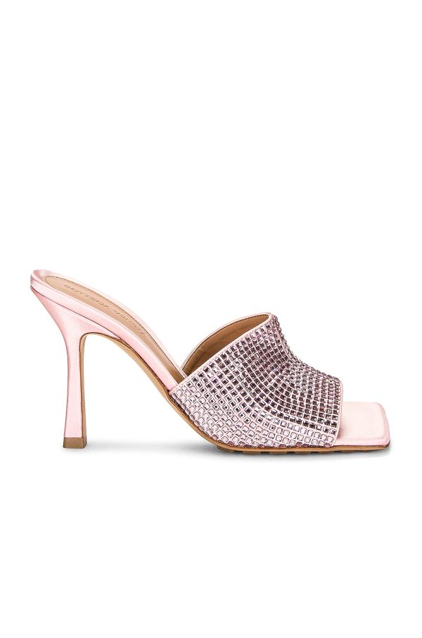Bottega Veneta Sparkle Stretch Mule Sandals in Camellia - Pink. Size 38 (also in 38.5, 40, 41).